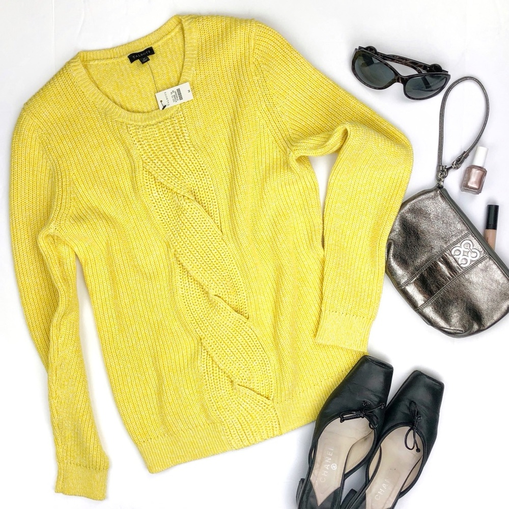 Talbots Daffodil Yellow Cotton Medium Knit Sweater - Picture 1 of 8